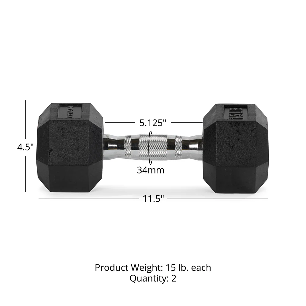 Scratch and Dent, 15 LB Rubber Hex Dumbbells - Image 7