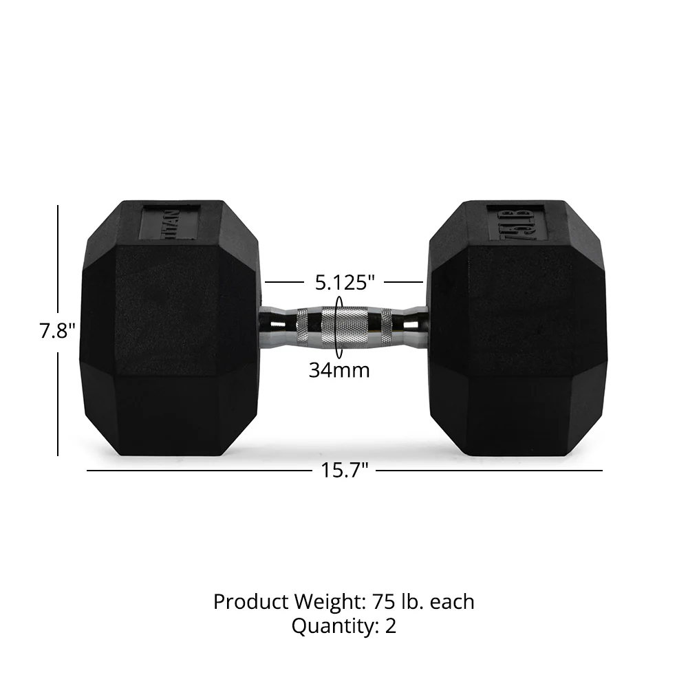 75 LB Rubber Hex Dumbbells - Image 7