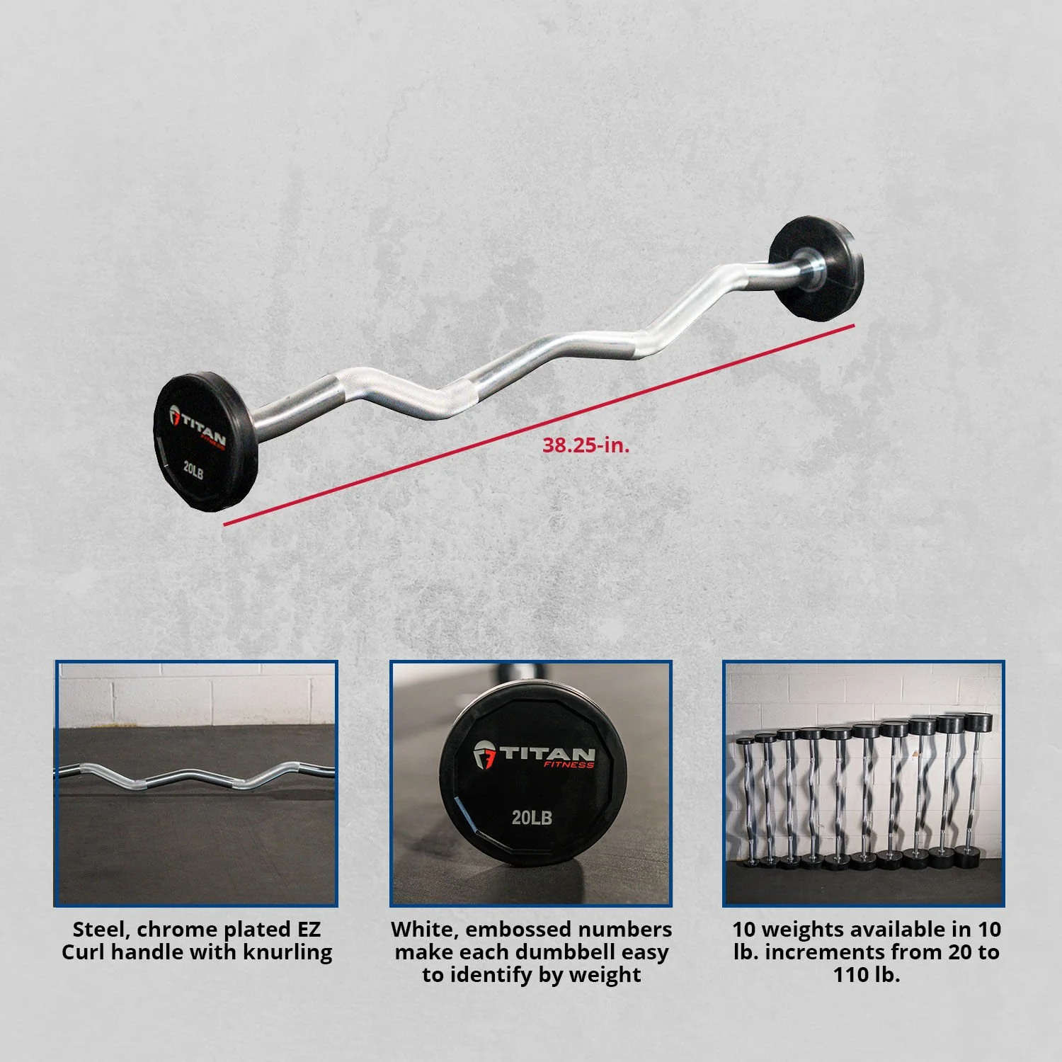 Scratch and Dent - Rubber Fixed Barbell | EZ Curl | 20 LB - FINAL SALE - Image 6