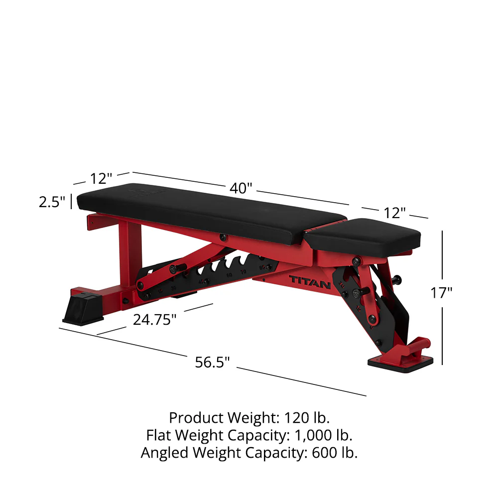 Scratch and Dent, TITAN Series Adjustable Bench | Red - Image 12