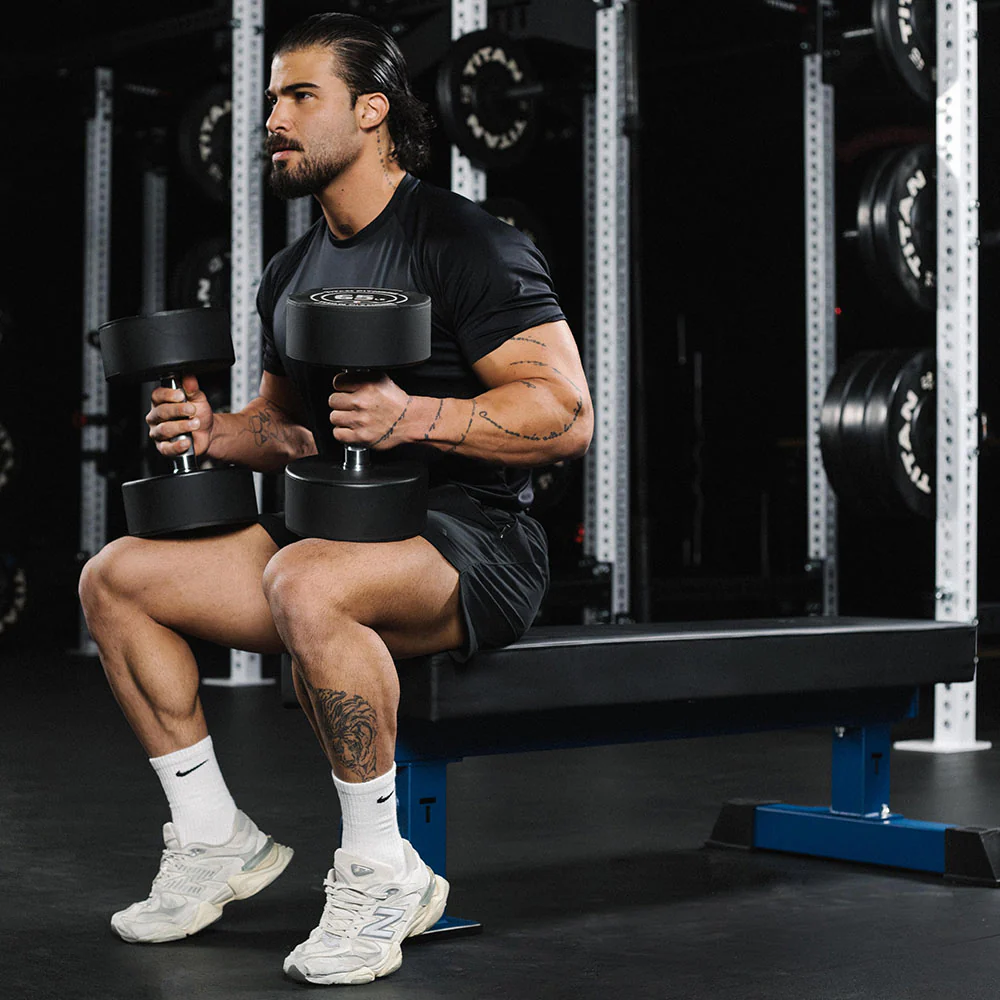 Scratch and Dent, TITAN Series Single Post Flat Bench | Navy - Image 4