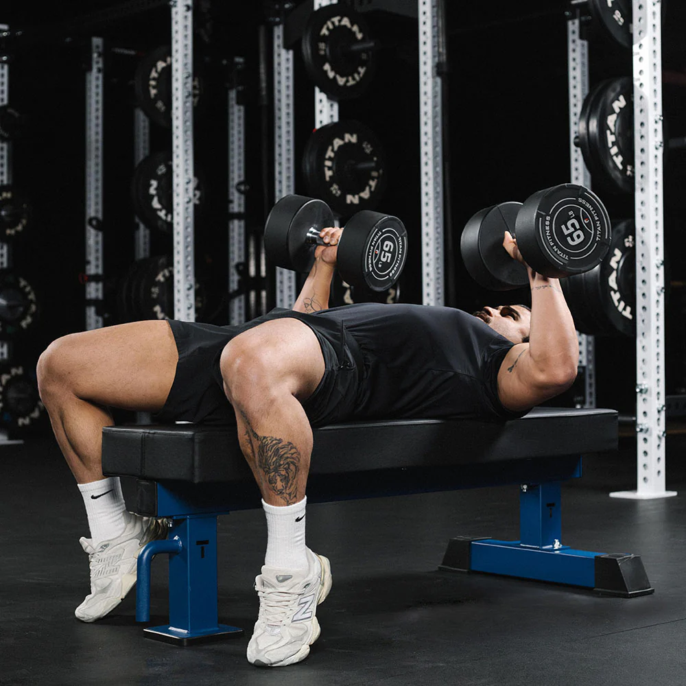 Scratch and Dent, TITAN Series Single Post Flat Bench | Navy - Image 5