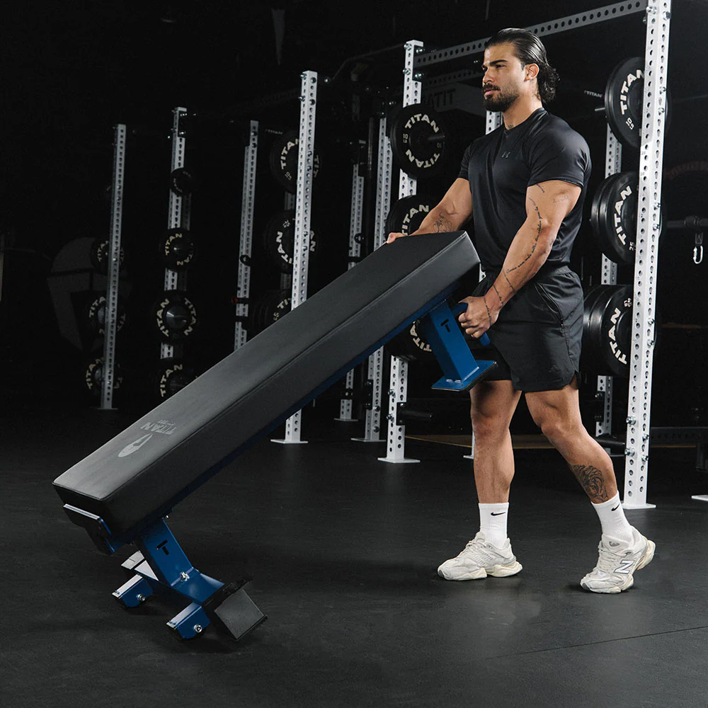 Scratch and Dent, TITAN Series Single Post Flat Bench | Navy - Image 8