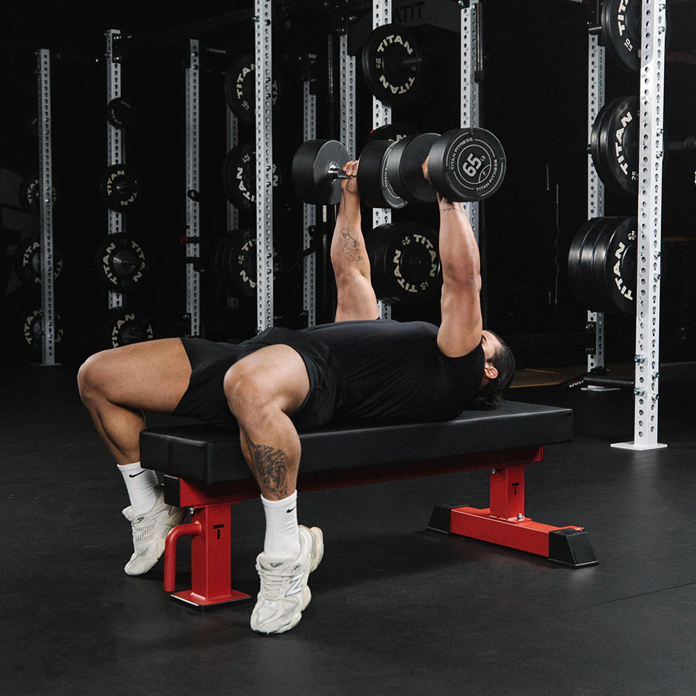 Scratch and Dent, TITAN Series Single Post Flat Bench | Red - Image 5