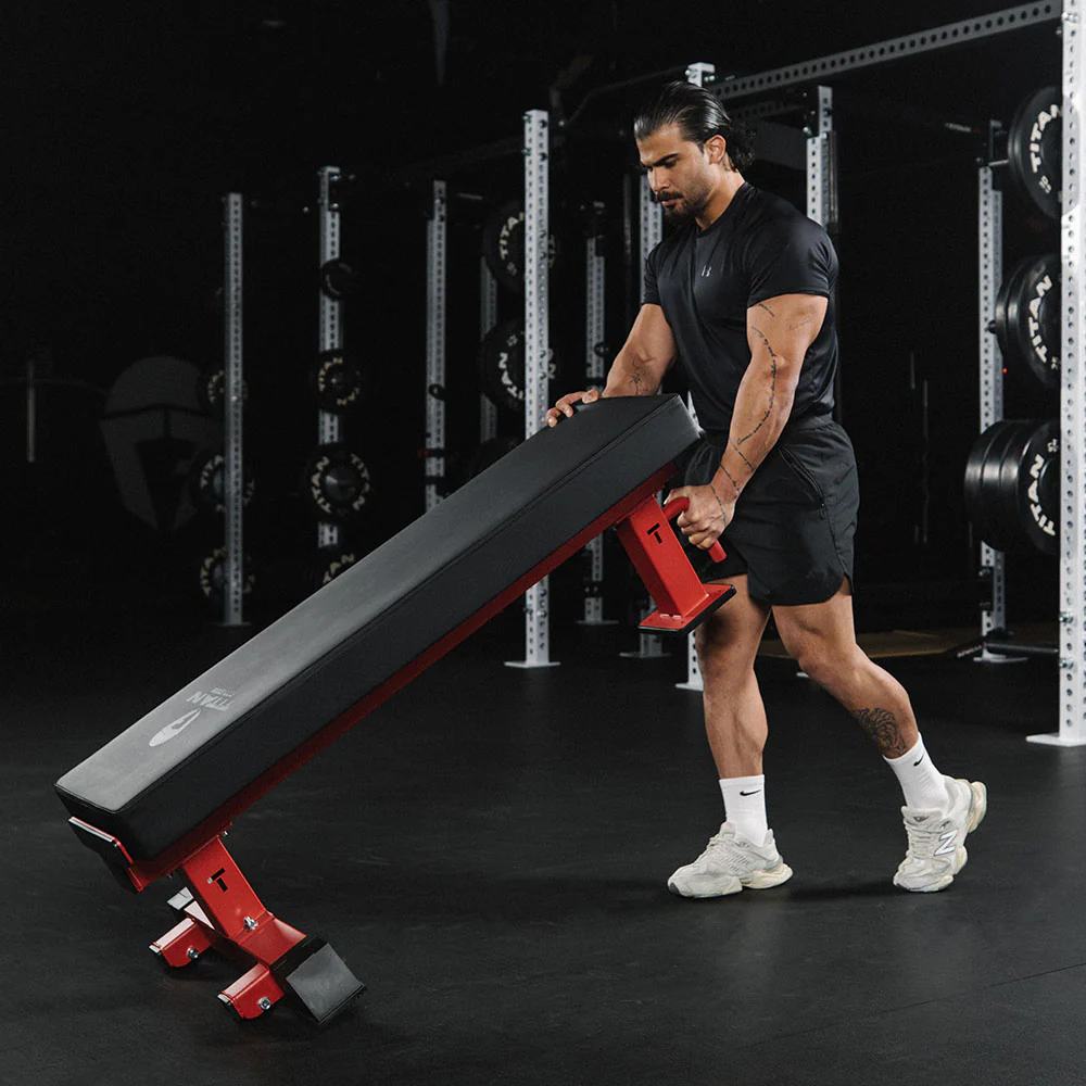 Scratch and Dent, TITAN Series Single Post Flat Bench | Red - Image 8